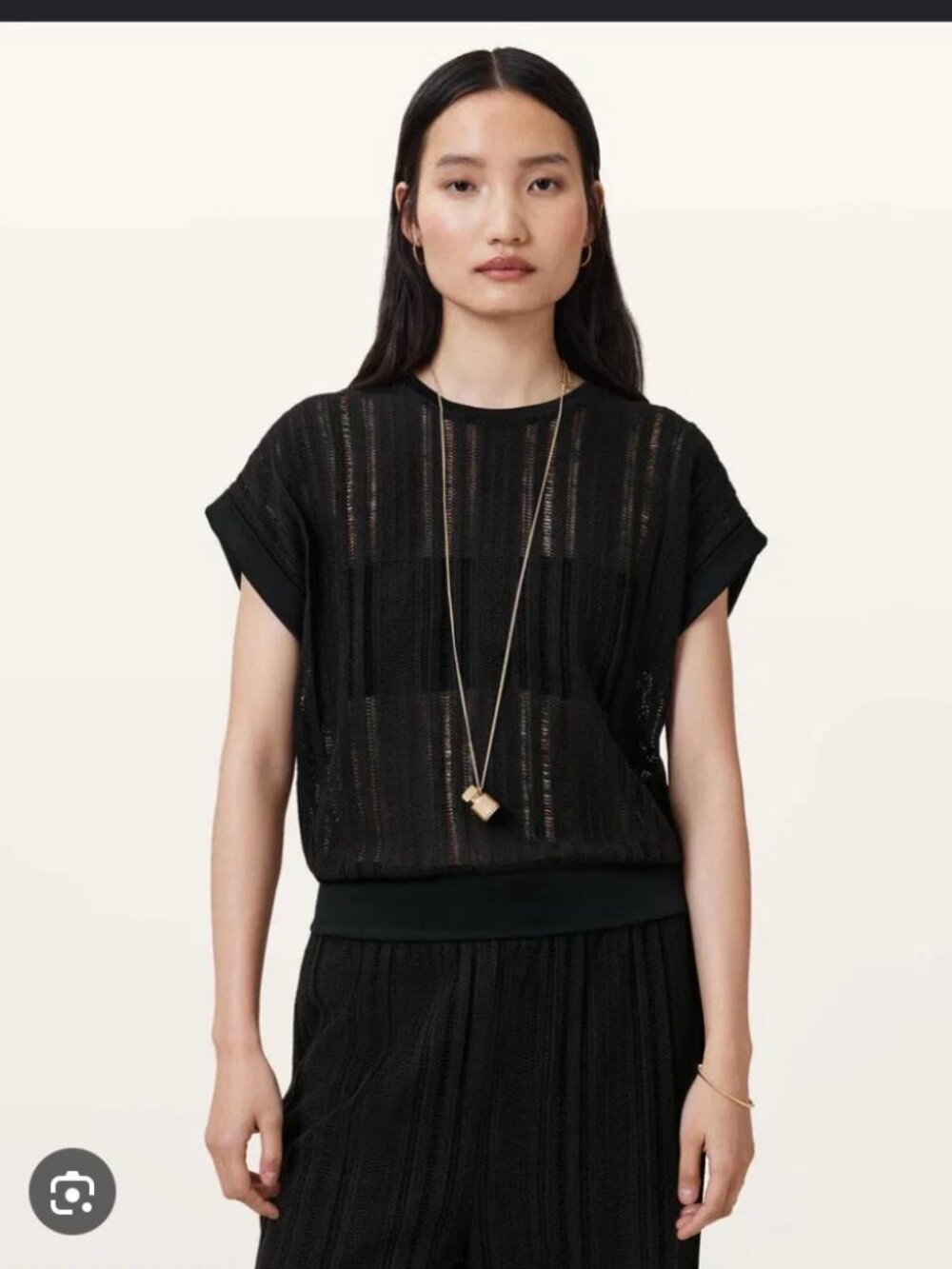 AllSaints Giana Crochet Crew Neck Tank Top | Black | Medium